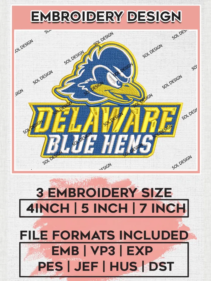 Delaware Blue Hens Team Head Mascot Logo Machine Embroidery Design, NCAA Delaware Blue Hens Team Design Design files, NCAA Team Embroidery Designs, NCAA Machine Embroidery Designs, Digital Download