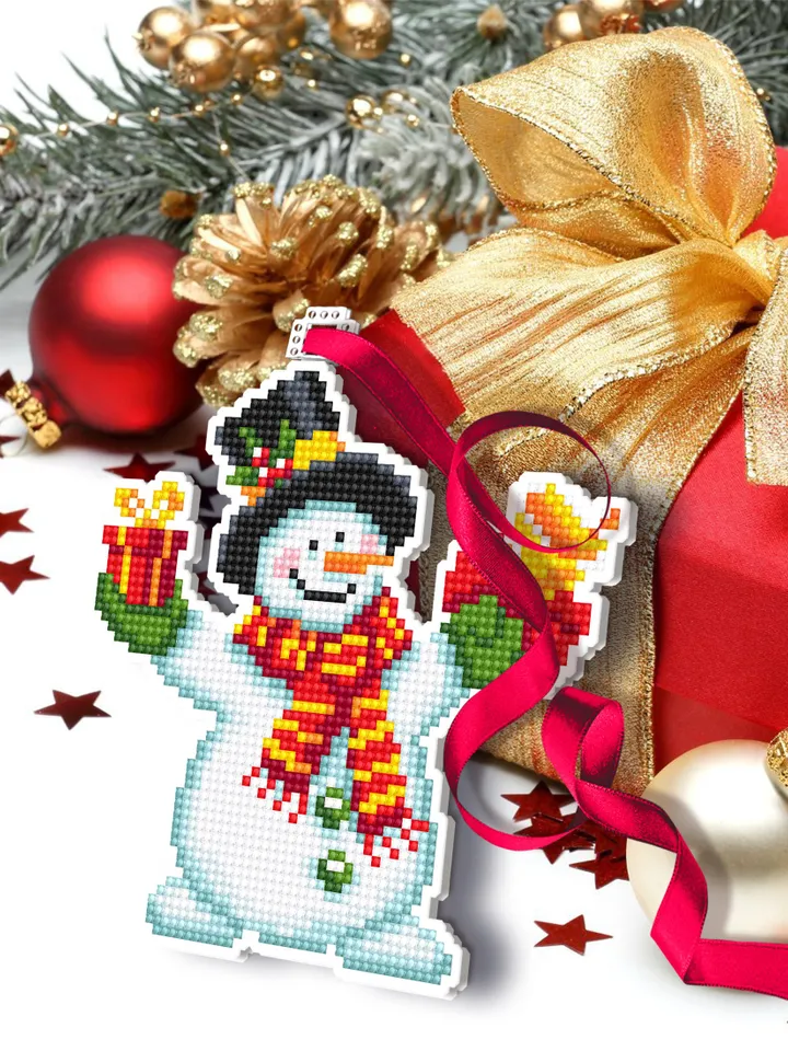 Christmas Snowman cross stitch pattern PDF download Double-sided Christmas tree decor for plastic canvas Small cross stitch chart Noel #N103