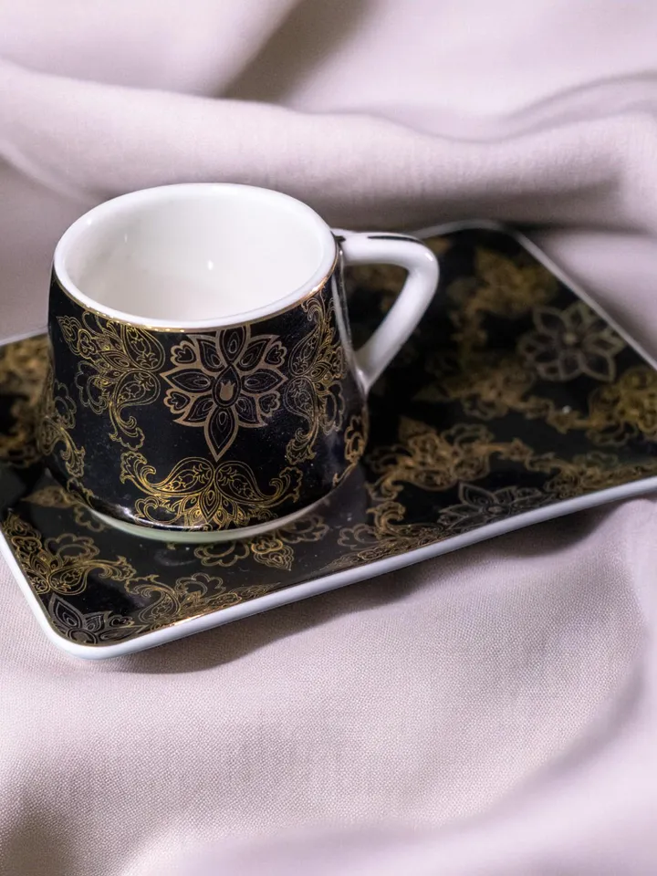 Black And Gold Luxury 12 Pieces Tea Cups And Saucers | Black and Gold Tea Cups | Elegant 12-Pieces Tea Cups