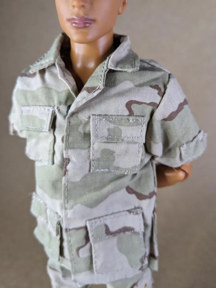 Khaki military-style jacket & pants for fashion male dolls (short sleeve)