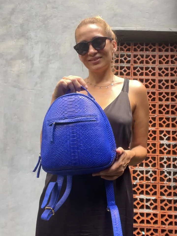 Genuine Python Skin Electric Blue Backpack | Exotic Leather Bags | Women Sport Leather BackPack | Backpack For Girls | Handmade Backpacks