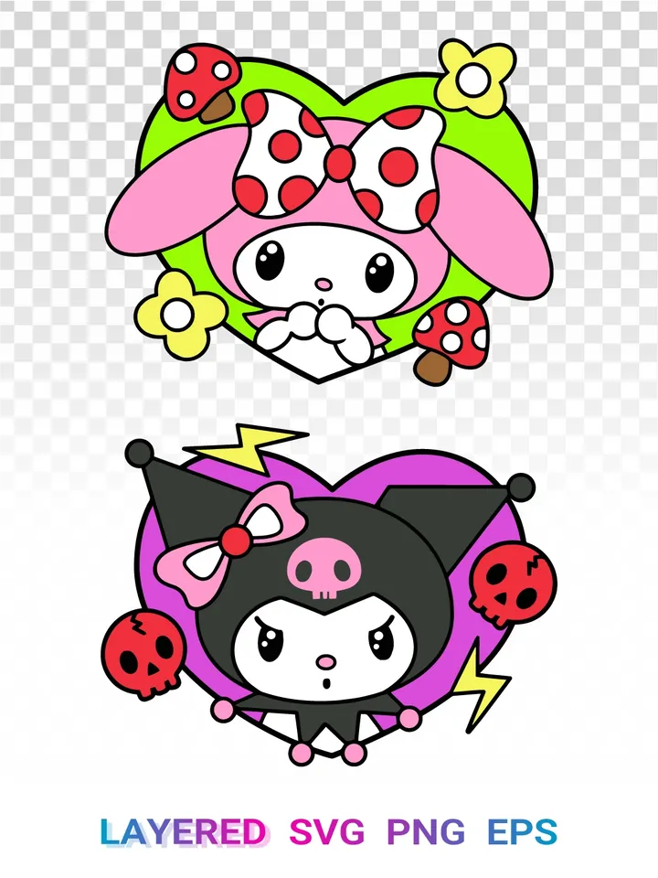 My Melody Kuromi SVG PNG, Sanrio Characters Cricut Bundle