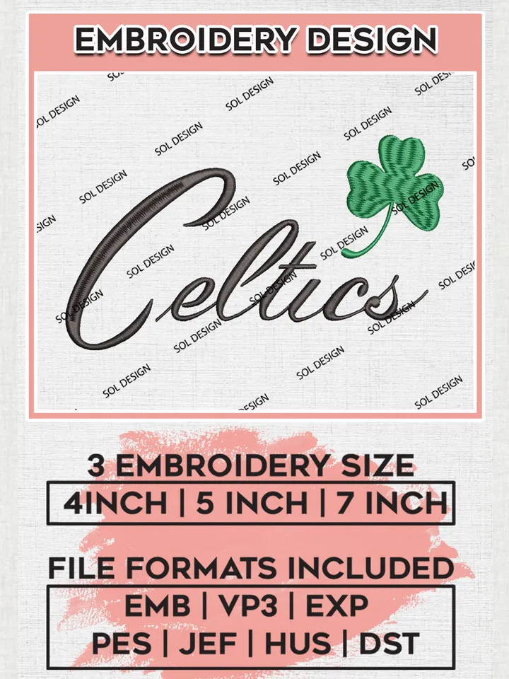 NBA Celtics Wordmark Logo Embroidery Designs, Boston Celtics Team Logo Embroidery, Basketball Team Logo embroidery Files, NBA Team, 3 sizes, Machine embroidery Files, Digital Download