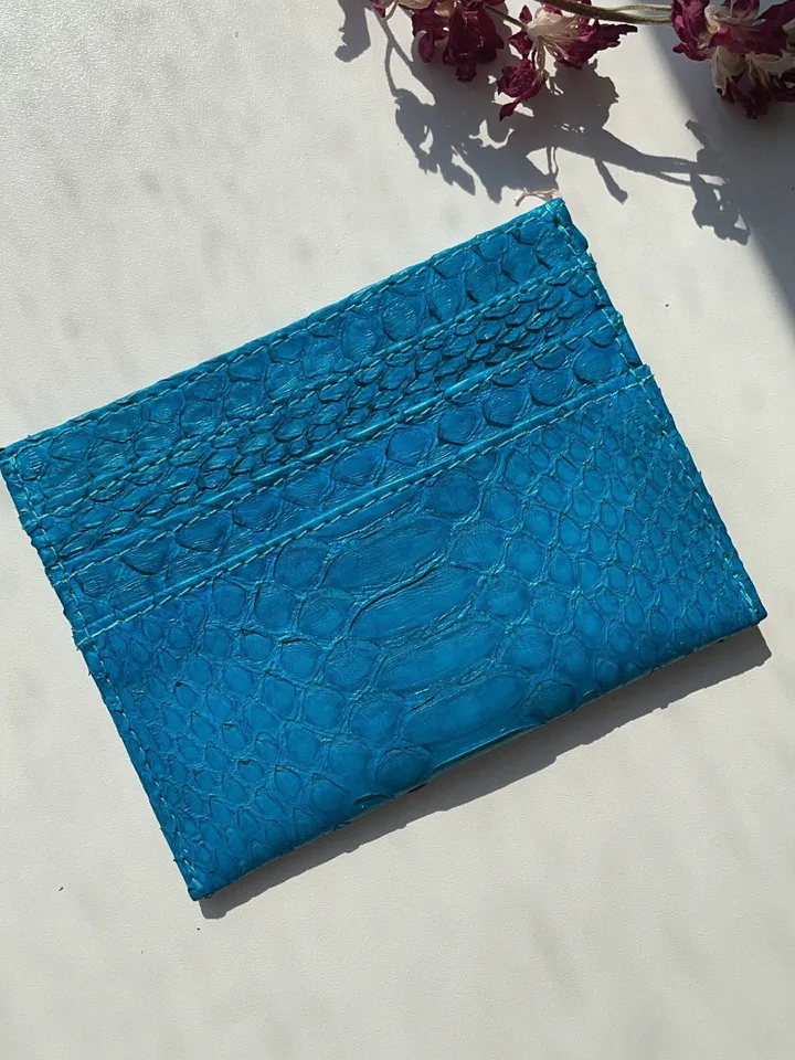Genuine python skin creditcards holder | business cads holder dark green colour unisex wallet small | gift idea exotic python skin leather
