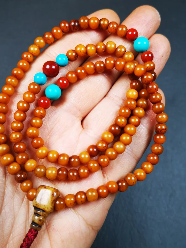 Gandhanra Old Tibetan 108 Yak Bone Mala,Small Size Prayer Beads Necklace,Rosary Beads for Meditation,Diameter 0.24", Circumference 24"