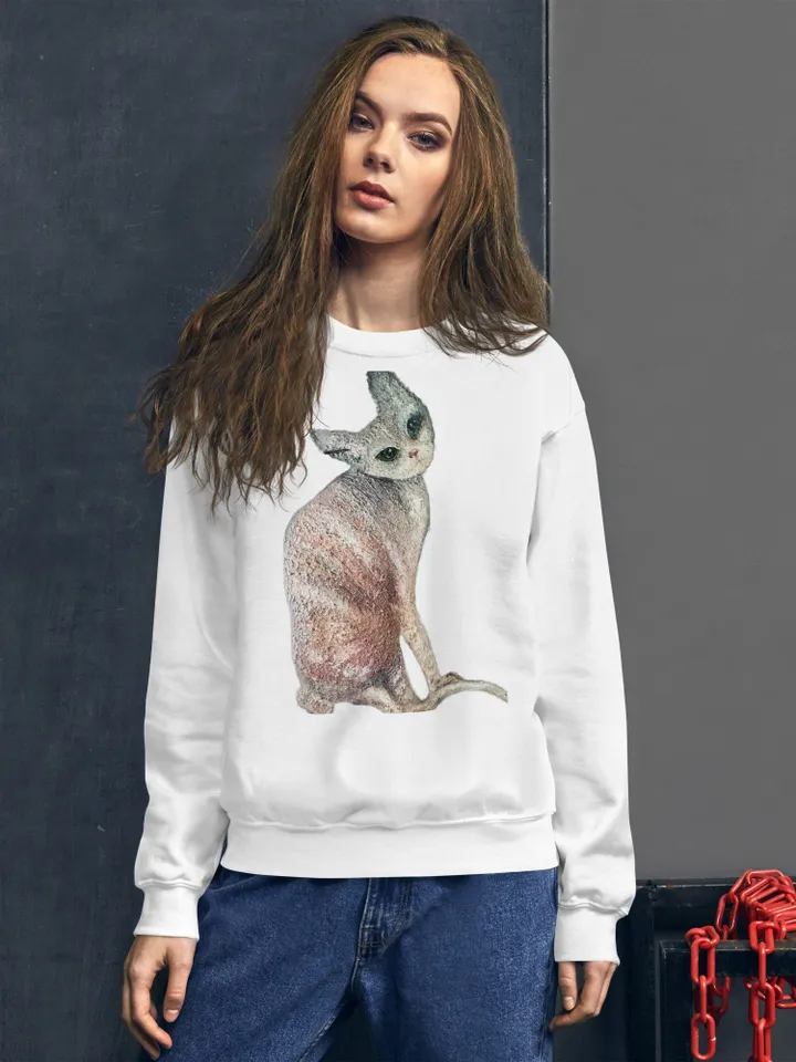 Mystery cat Unisex Sweatshirt made with my original unique mix media painting,cats t shirts, unique designer shirts,gifts for her.