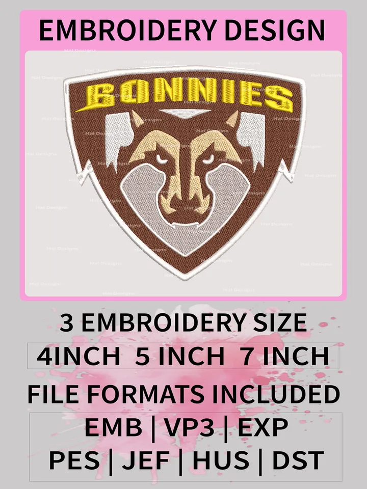 NCAA St. Bonaventure Bonnies Embroidery Designs, NCAA Logo Machine Embroidery Files, College Team Embroidery Patterns