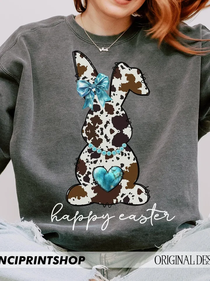 Cowhide print Easter bunny png, Easter png, Happy Easter png, Cow Print Bunny png, Girls Easter png, Easter Clipart, Easter Rabbit, png file