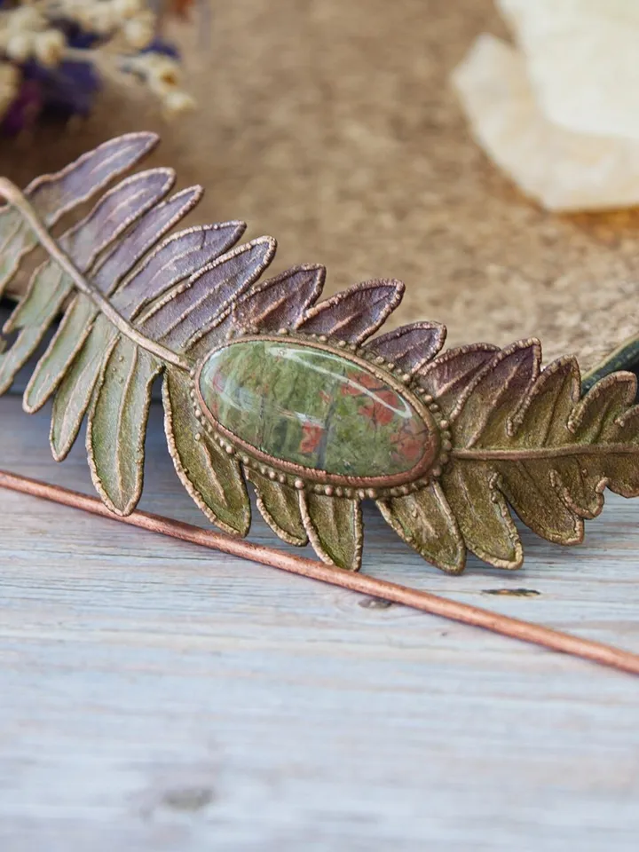 Unique handmade electroformed hair clip made from real fern leaves