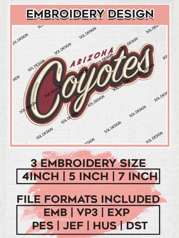 NHL Coyotes Wordmark Logo Embroidery Files, Arizona Coyotes Embroidery Designs, NHL Embroidery Designs, NHL Machine Embroidery Designs, Digital Download