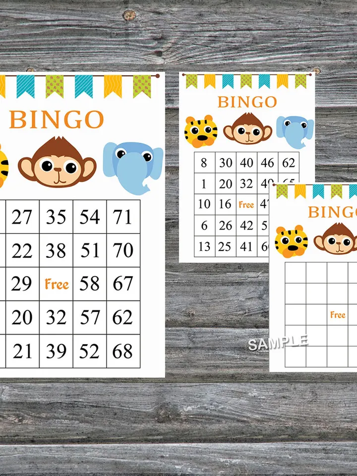 Jungle animals bingo cards,Jungle animals bingo game,Jungle printable bingo cards,60 Bingo Cards,INSTANT DOWNLOAD--180