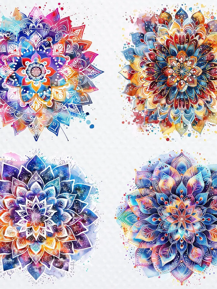 25 Abstract Mandala PNG Bundle, Spiritual Mandala Watercolor clipart for sublimation pack, Digital download, Paper craft, junk journal