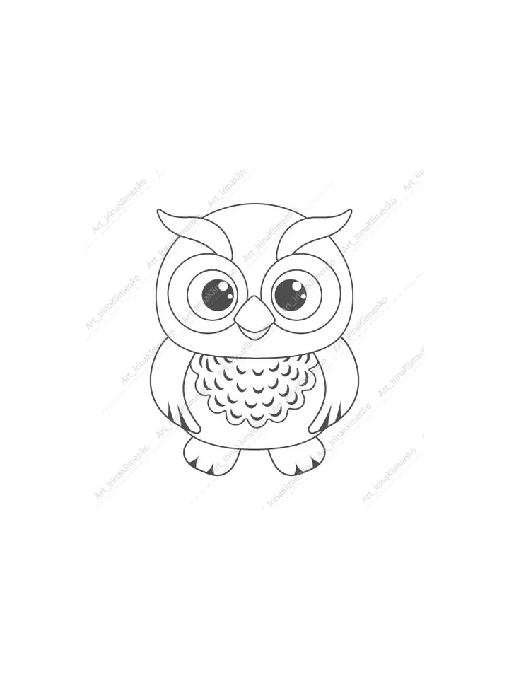 Cute owl coloring page PNG JPG