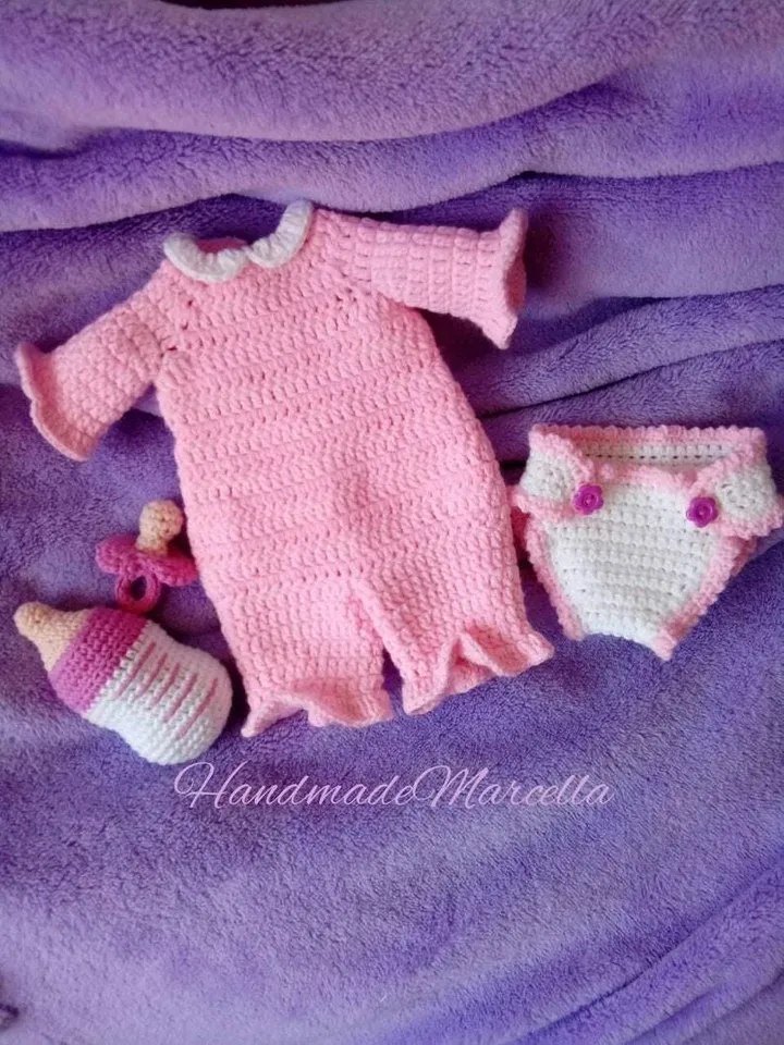 Handmade Crochet Baby Doll โ 37 cm Dress-Up Doll with Bottle & Pacifier โ Montessori-Inspired Soft Toy โ Gift for Girls