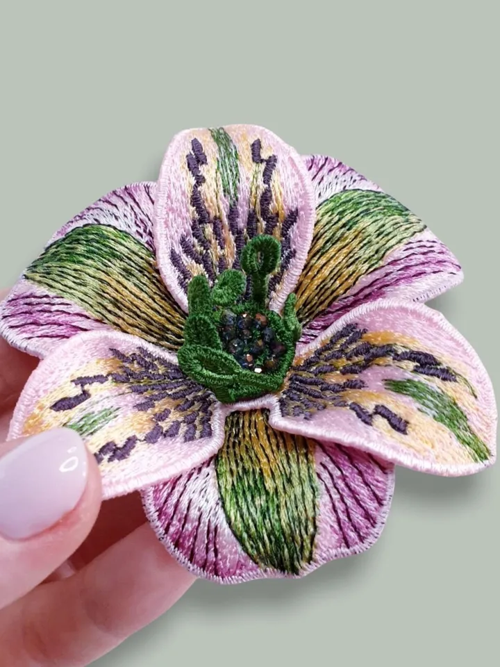 Alstroemeria FSL machine embroidery design FSL brooch embroidery pattern Floral motif Flower FSL Free standing lace Brooch
