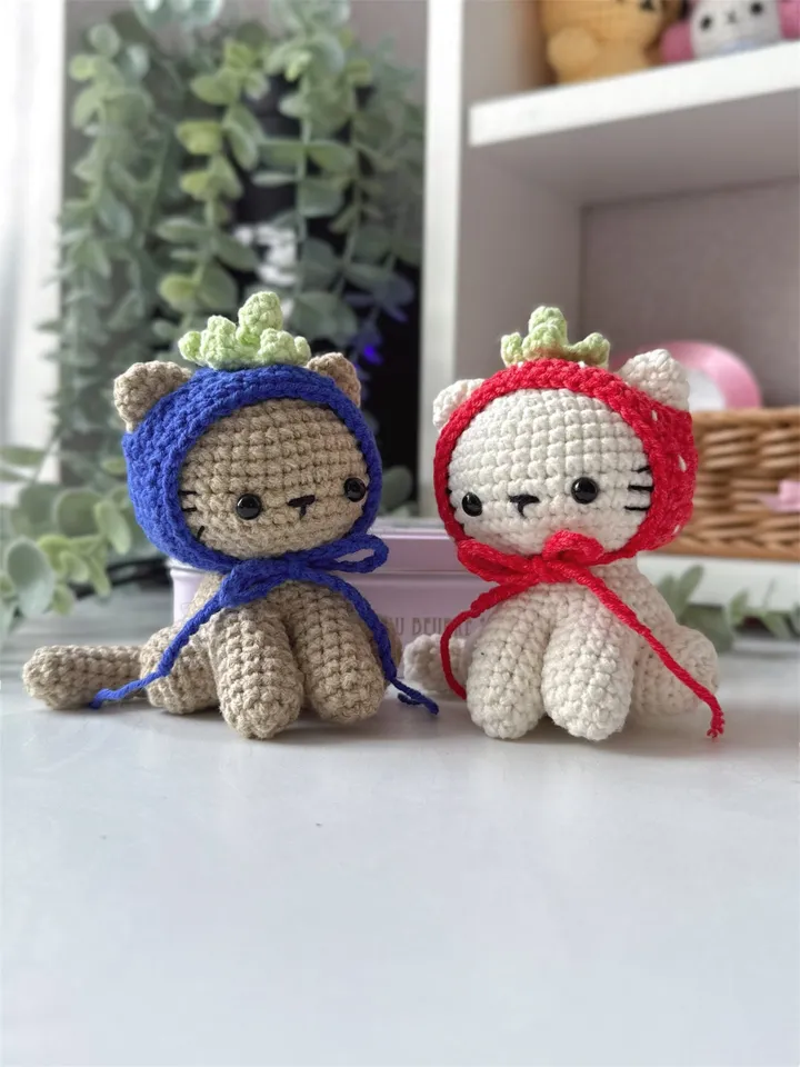 Crochet pattern kitty in the hat, crochet cat amigurumi, animals crochet pattern, PDF file US terms
