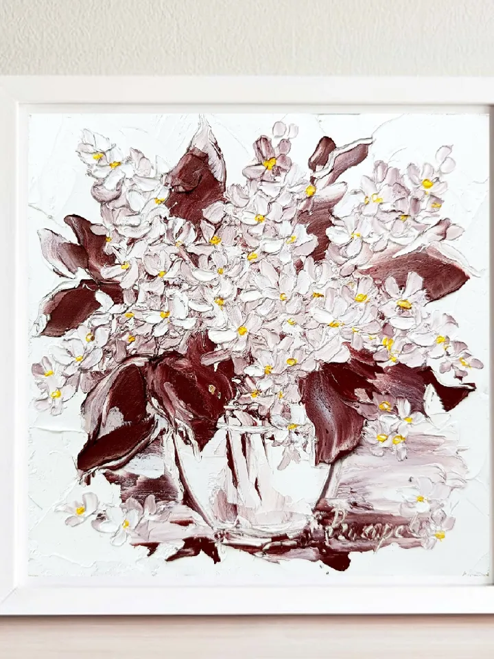 Lilac Painting Flower Original Art Impasto Oil Painting 6x6 painting Floral Small Painting by ArtProkopaloSv