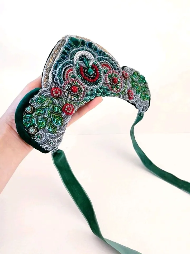Crown Kokoshnik Boho Style AlaRuss Embroidered Headdress Bohemian Ethno Eclectic Style Royal Jewelry