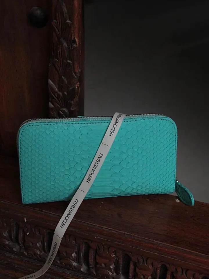 Turquoise Genuine Python Unisex Wallet | Blue Leather Wallet Handmade | Snake print Accessories | Tiffany colour Woman Wallet Exotic Leather