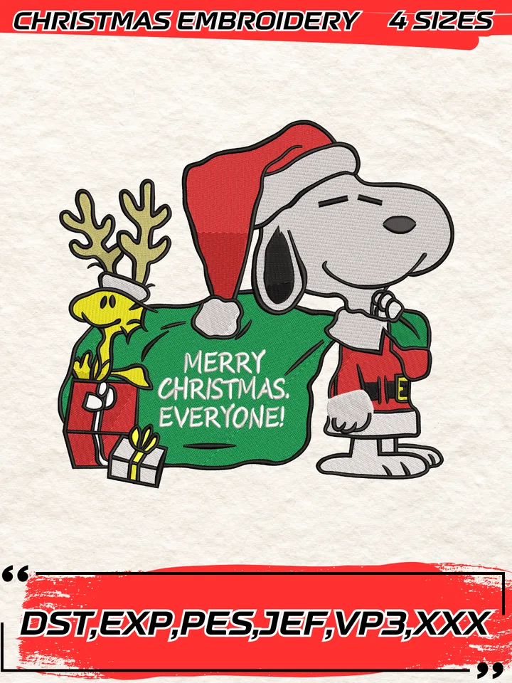 Snoopy And Woodstock Christmas Embroidery Design,Christmas Embroidery Design,4 Sizes, Digital Download