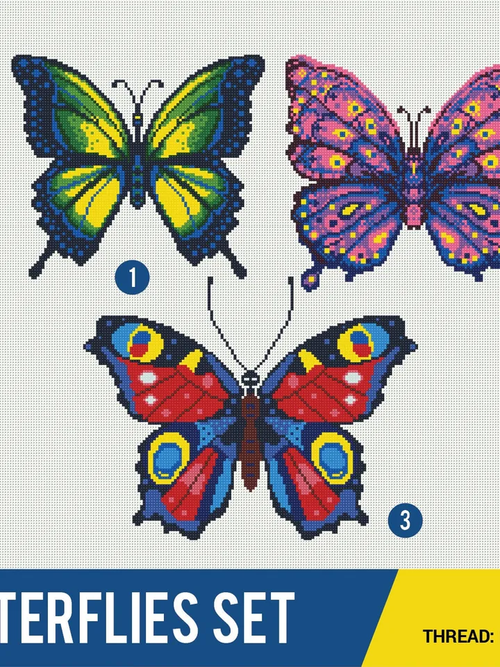 Butterfly Bundle of 3 Cross stitch pattern | Embroidery Pattern | Instant Download | Embroidery Designs