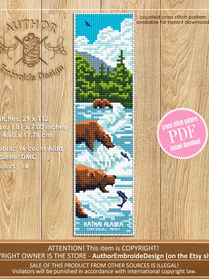 National Park bookmark set cross stitch pattern PDF download Nature cross stitch chart, Digital bookmark pattern PDF, Wild animals #B190