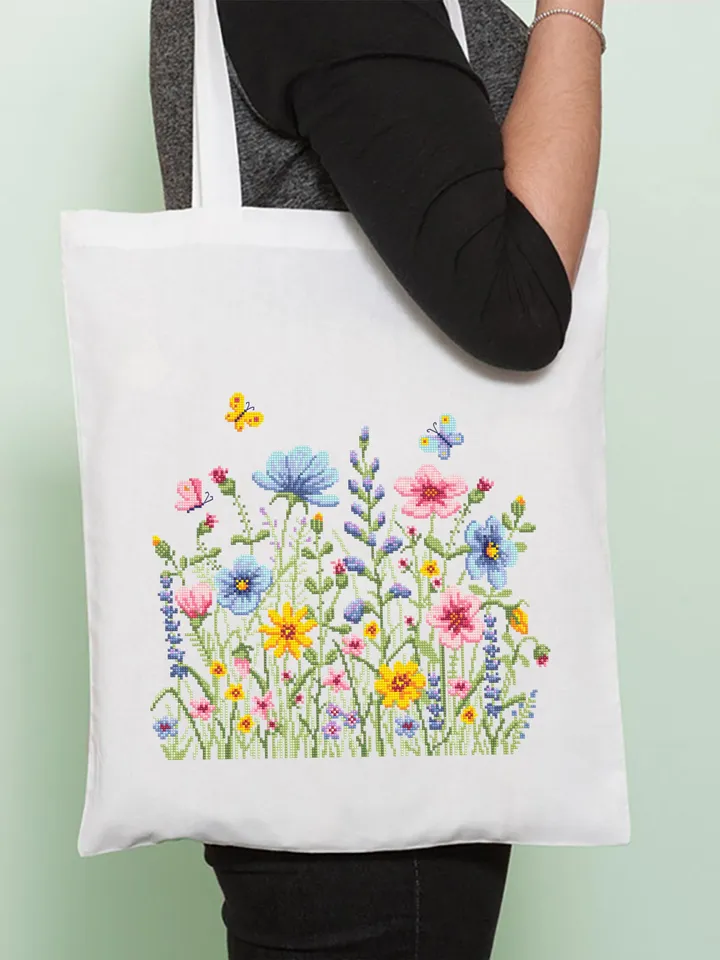 Wildflowers cross stitch pattern PDF instant download Watercolor cross stitch chart, Wild flowers pattern digital PDF, Flower meadow #P51