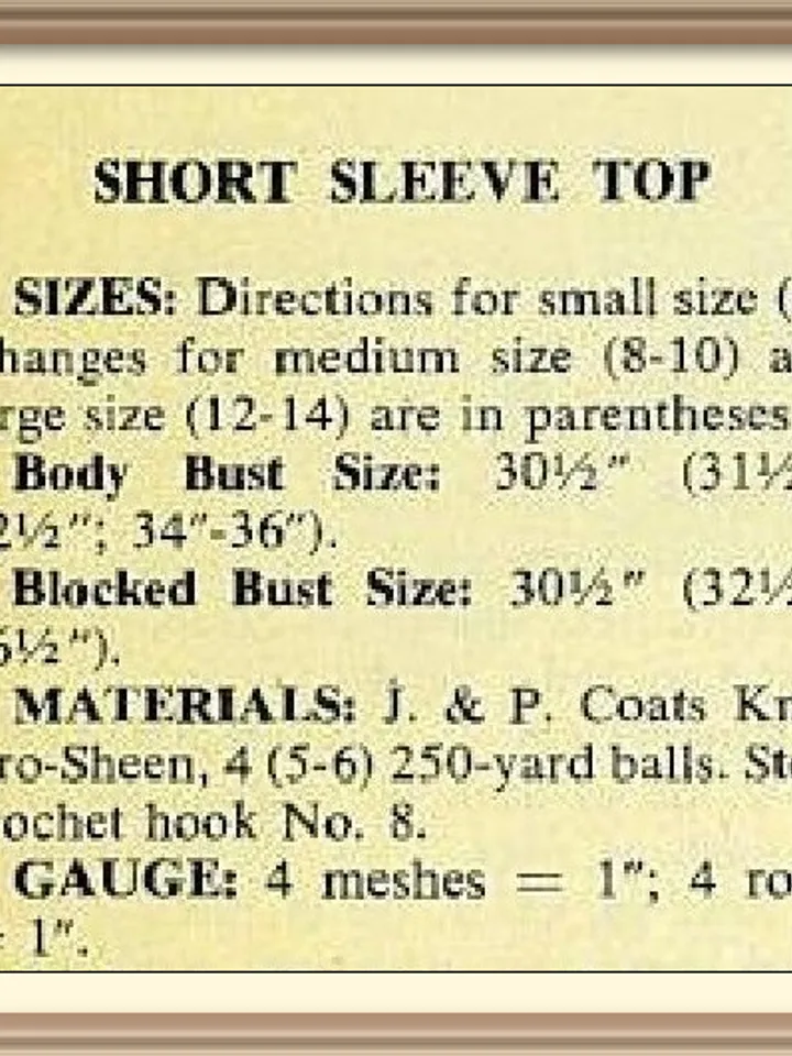 Vintage Crochet Pattern Short Sleeve Top Digital Download PDF