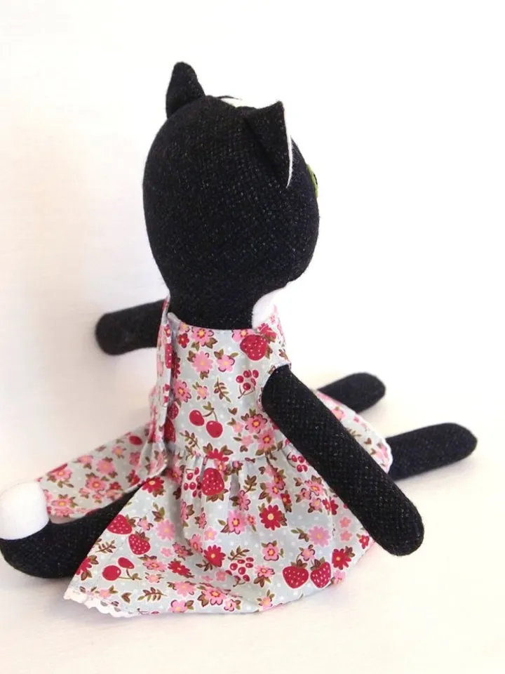 Tuxedo cat girl, handmade plush kitten toy, stuffed wool doll, soft cat toy
