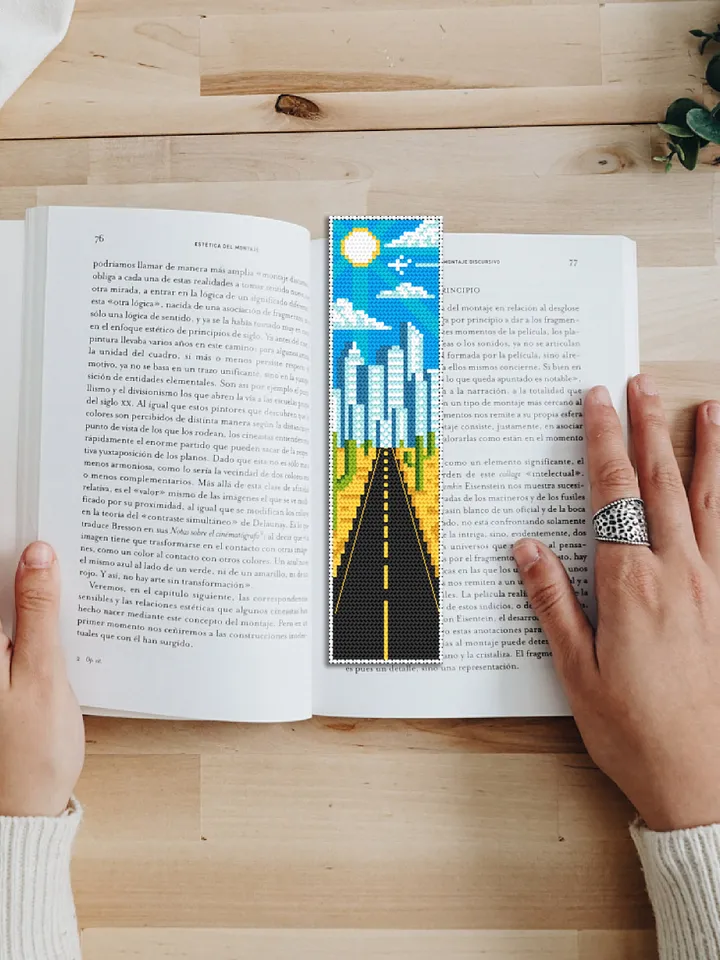 Bookmark cross stitch pattern download PDF Nature landscape cross stitch chart Modern handmade bookmark digital Road trip cross stitch #B67