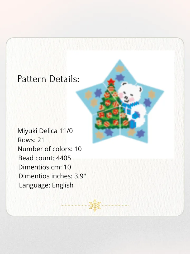 Christmas Polar Bear, 3D Peyote Star Beading Pattern, Seed Bead Ornaments,  Peyote Stitch