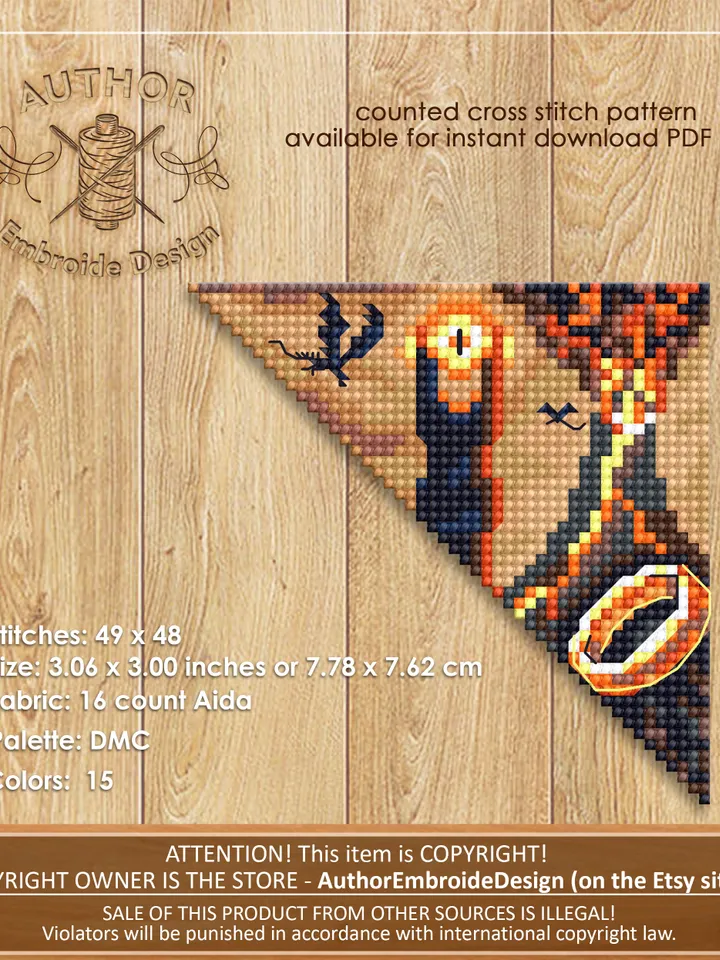 Fantasy Bookmark Mordor Cross Stitch Pattern PDF Download Magic Bookmark in Digital PDF Format, Cross Stitch Based on the Movie "Lord of the Rings" Dark Tower Mordor Magical World #B132
