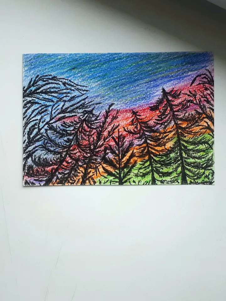 Original Art Aurora Borealis Painting, Landscape North Nature Painting, Pastel Art