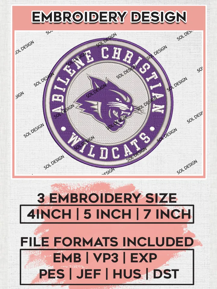 NCAA Abilene Christian Wildcats Round Logo Embroidery, NCAA Abilene Christian Wildcats Logo Embroidery files, NCAA Teams, Machine embroidery designs, Digital Download