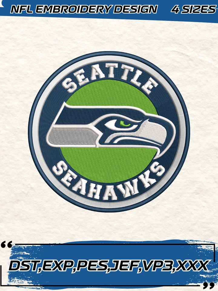 Seattle Seahawks Circle Logo Embroidery Design,NFL Logo Embroidery Design,Machine Embroidery Design File,4 Sizes, Digital Download