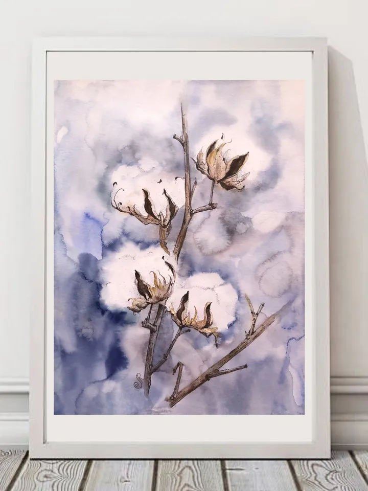 Cotton Watercolor Painting Set of 2 Flowers Original Painting Floral Art