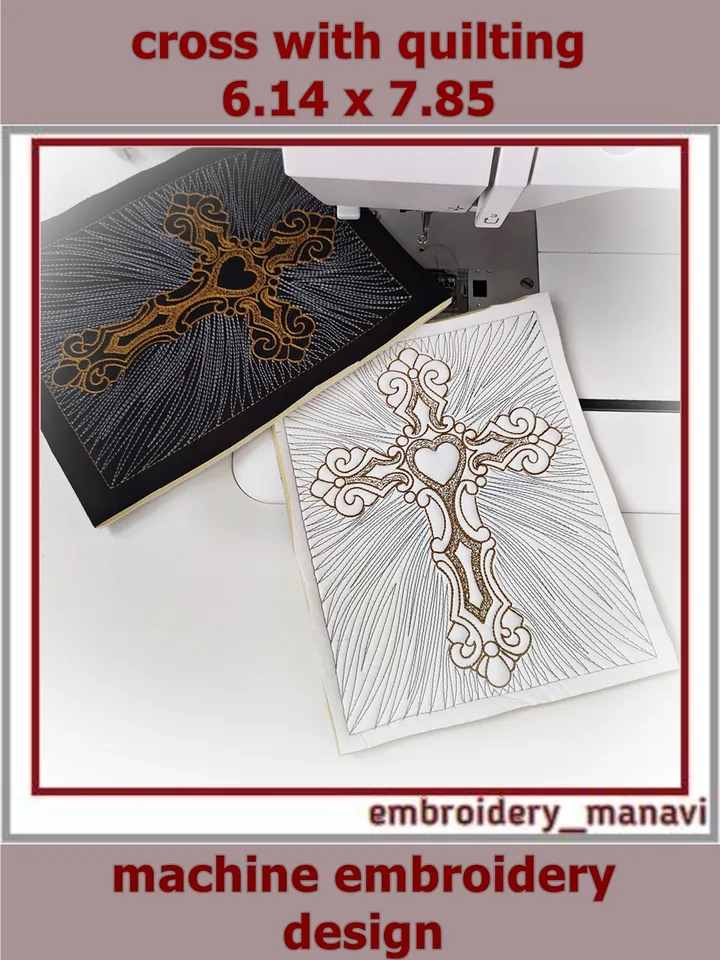 Christian Cross embroidery design with quilting by Embroidery Manavi 05