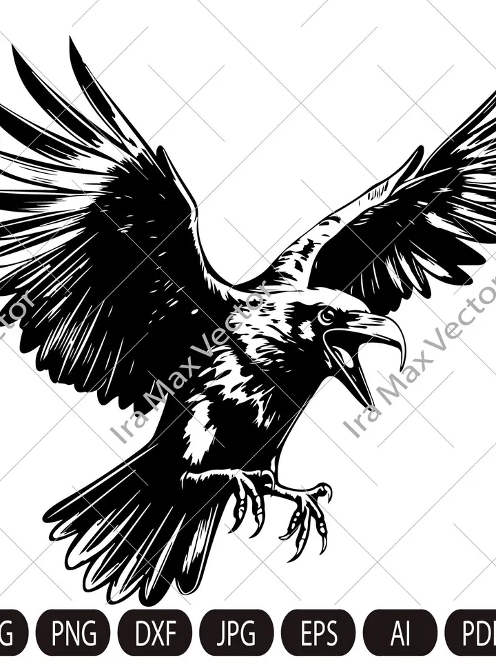 Raven svg, Raven Silhouette dxf, Raven clipart, Crow svg, bird svg, Crow flying svg, raven flying, Crow attacked, Raven attacked