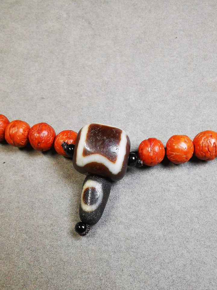 Gandhanra Old Sky Earth Dzi Guru Bead,T-drilled 3-Hole Mala Bead, Prayer Bead,Connector Bead for Buddhist Bead