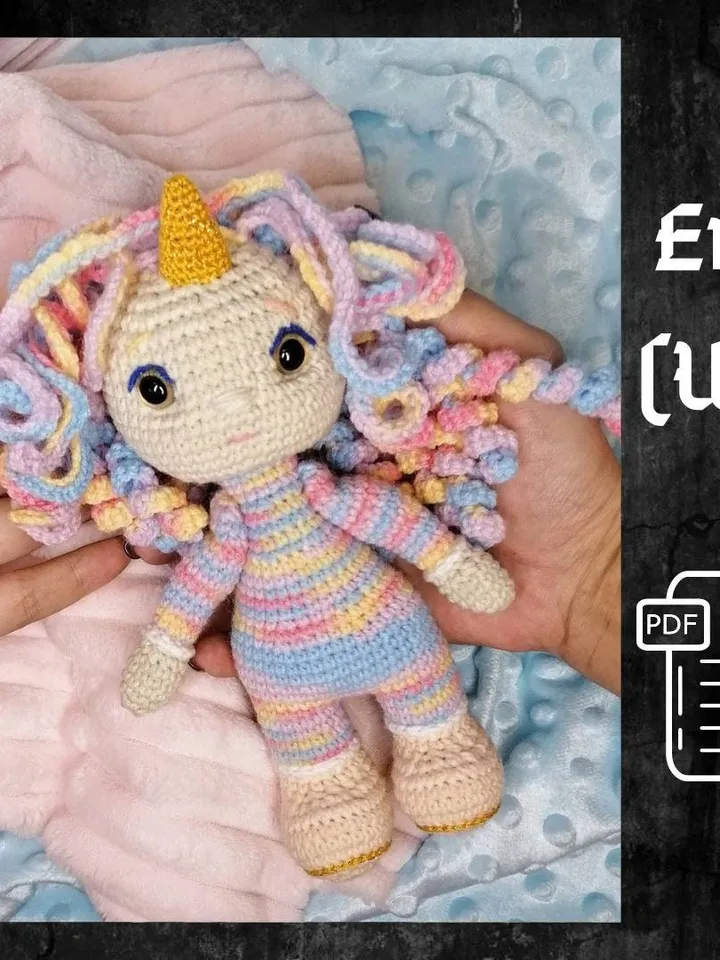 PDF Unicorn Doll crochet pattern, Crochet doll pattern, amigurumi small doll, Amigurumi unicorn, Cute doll amigurumi pattern