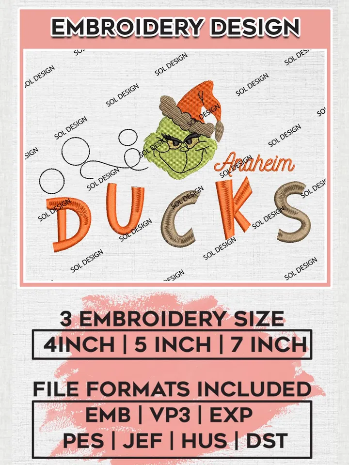 Grinch Anaheim Ducks Embroidery Designs, Grinch Christmas Embroidery Files, NHL Ducks Machine Embroidery Designs, NHL Anaheim Ducks Logo, NHL Christmas Machine Embroidery Design, Digital Download