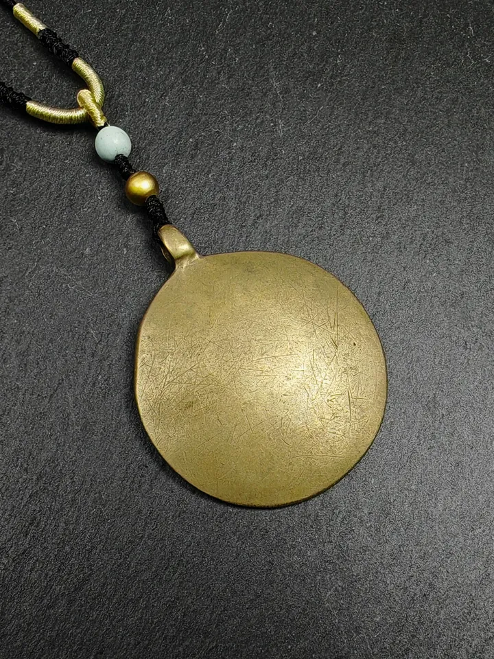 Gandhanra Vintage Tibetan Buddhist Calendar Amulet Sipaho Badge - Lima Brass Melong Mirror Protective Charm Feng Shui Pendant,41mm