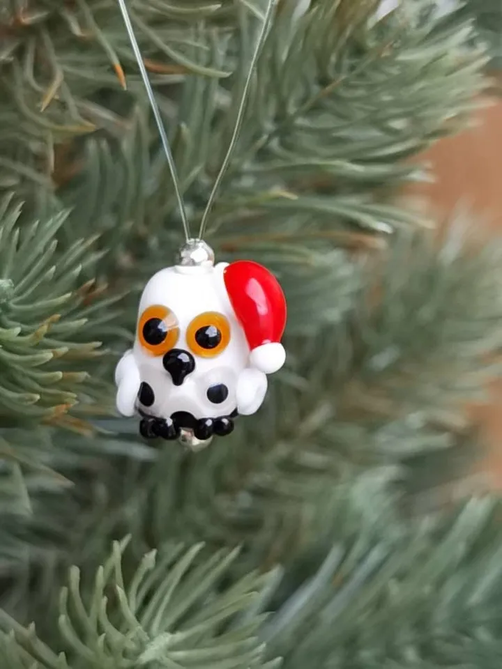Polar owl ornaments owl gifts owl decor Christmas ORNAMENTS Christmas gifts Glass figurines Christmas tree blown glass art arctic animals