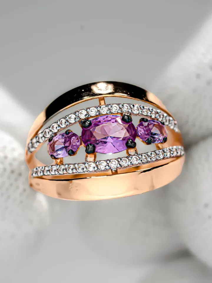 Ring Silver gold plated 925 assay value with alexandrite