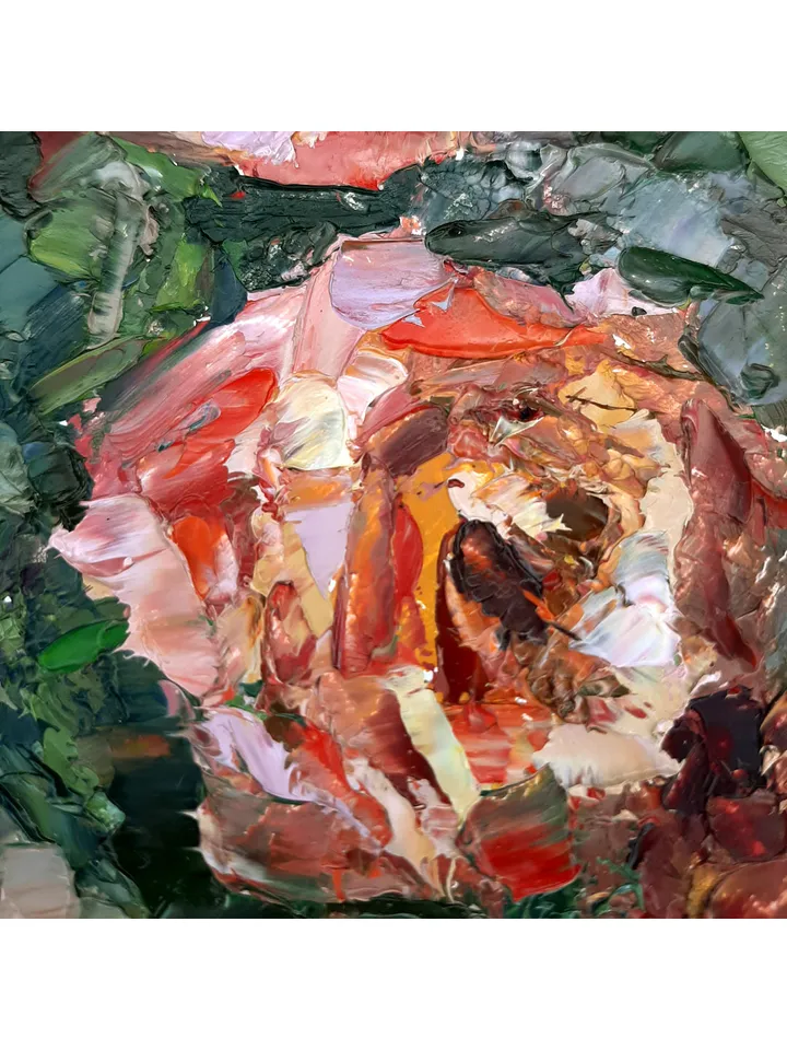 Yellow Red Roses Painting 11x9" Original Flower Art Oil Hand Painted Artwork Signed by artist Marina Chuchko Impressionist