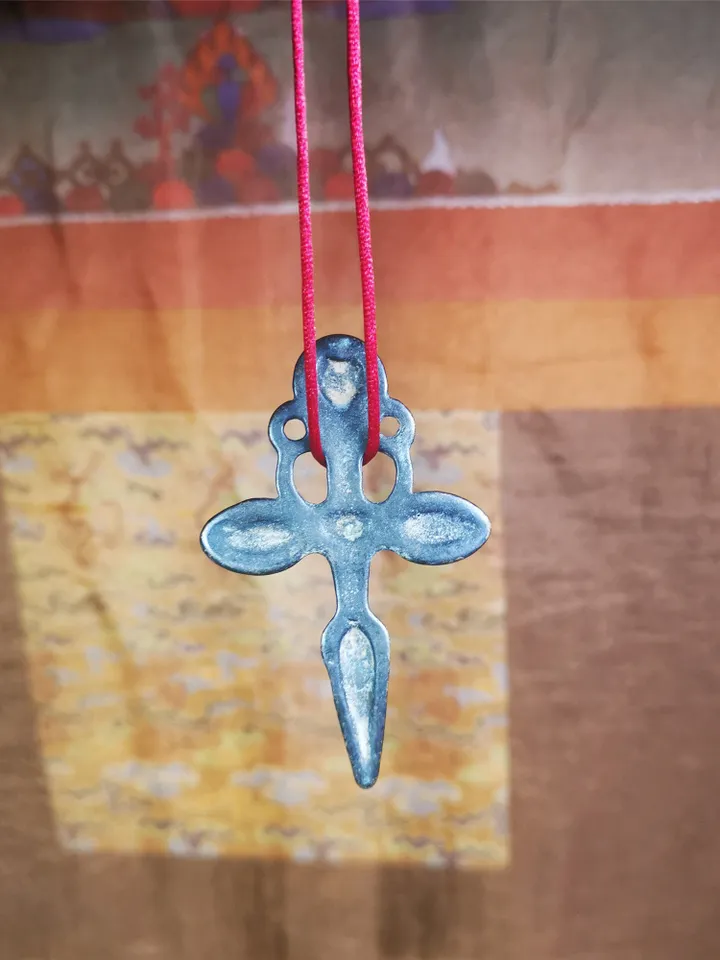 Gandhanra Vintage Phurba Amulet,Kila(Dorje Phurba) Pendant,Tibetan Budhist Ritual Implement,made of Thokcha,2.6",60 Years Old
