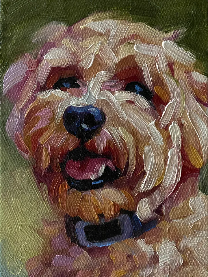 Dog oil painting original, Pet portrait artwork, Animal miniature wall art 4x6