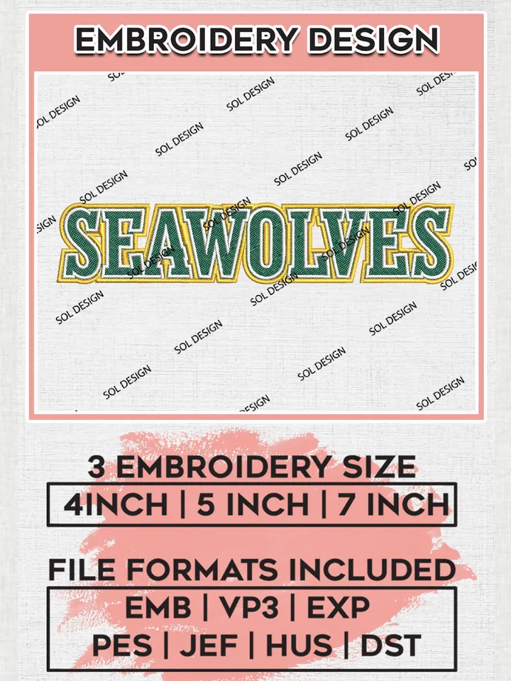 NCAA Seawolves Team Writing Logo Embroidery Design Files, NCAA Alaska Anchorage Seawolves Machine Embroidery, NCAA Teams, 3 sizes, NCAA Machine embroidery designs, Digital Download