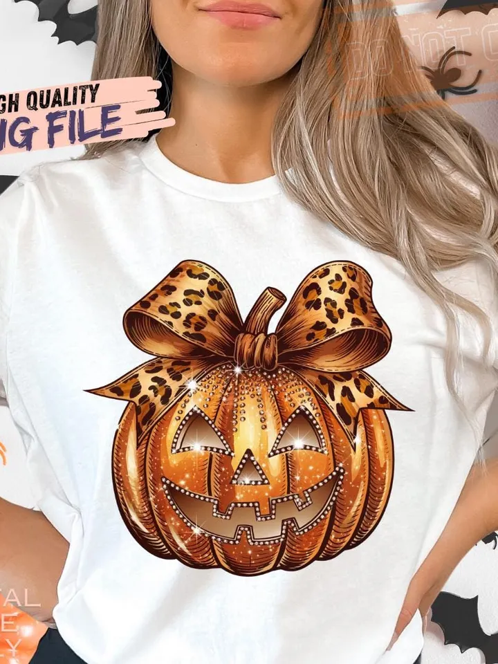 Leopard Coquette Bow Pumpkin Png, Sparkly Pumpkin Png, Fall Shirt Design, Fall Sublimation, Pumpkin Patch Png, Thanksgiving Png, Fall Png