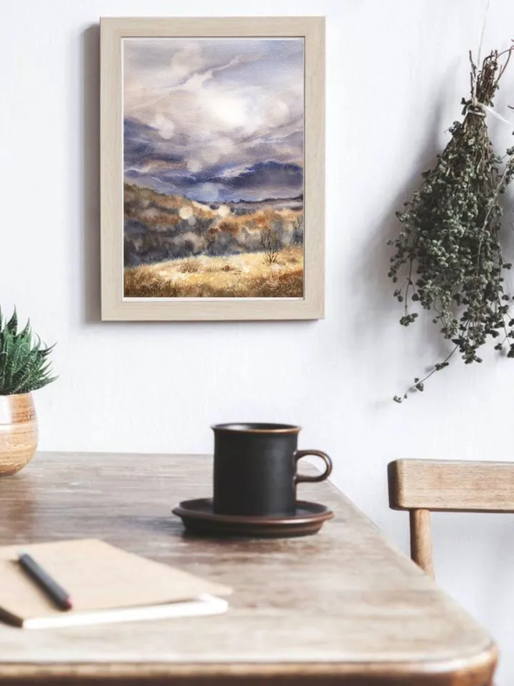 Landscape Original Watercolor Painting Autumn Painting